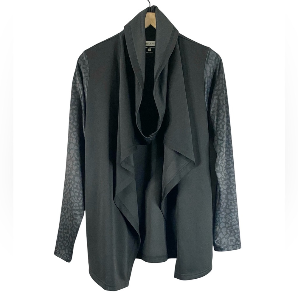 NWT Women's Pebble Beach Black Waterfall Draped Open-Front Cardigan Size Large